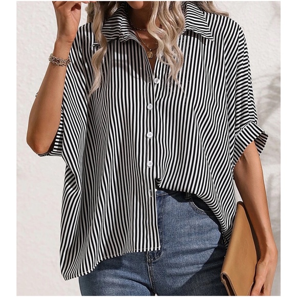 011 Stripes Button Down Boyfriend oversized Shirt - Picture 8 of 10
